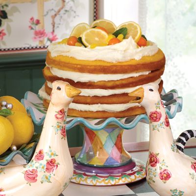 MacKenzie-Childs  Courtly Check Ceramic Fluted Cake Stand