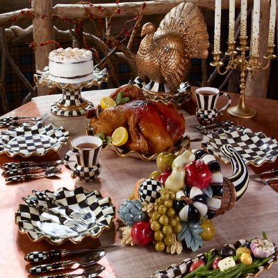 MacKenzie-Childs  Courtly Check Ceramic Fluted Cake Stand