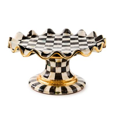 MacKenzie-Childs  Courtly Check Ceramic Fluted Cake Stand