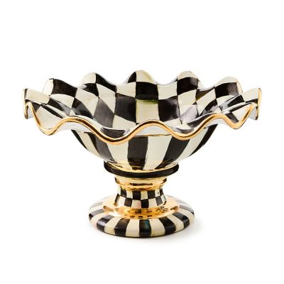 MacKenzie-Childs  Courtly Check Ceramic Fluted Cake Stand