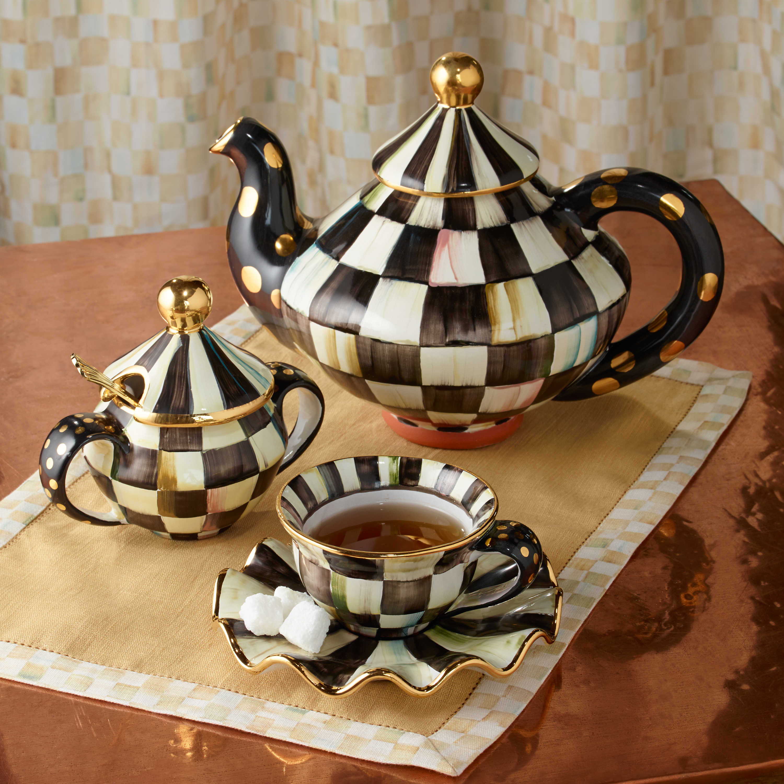 Courtly Check Ceramic Teapot mackenzie-childs Panama 3