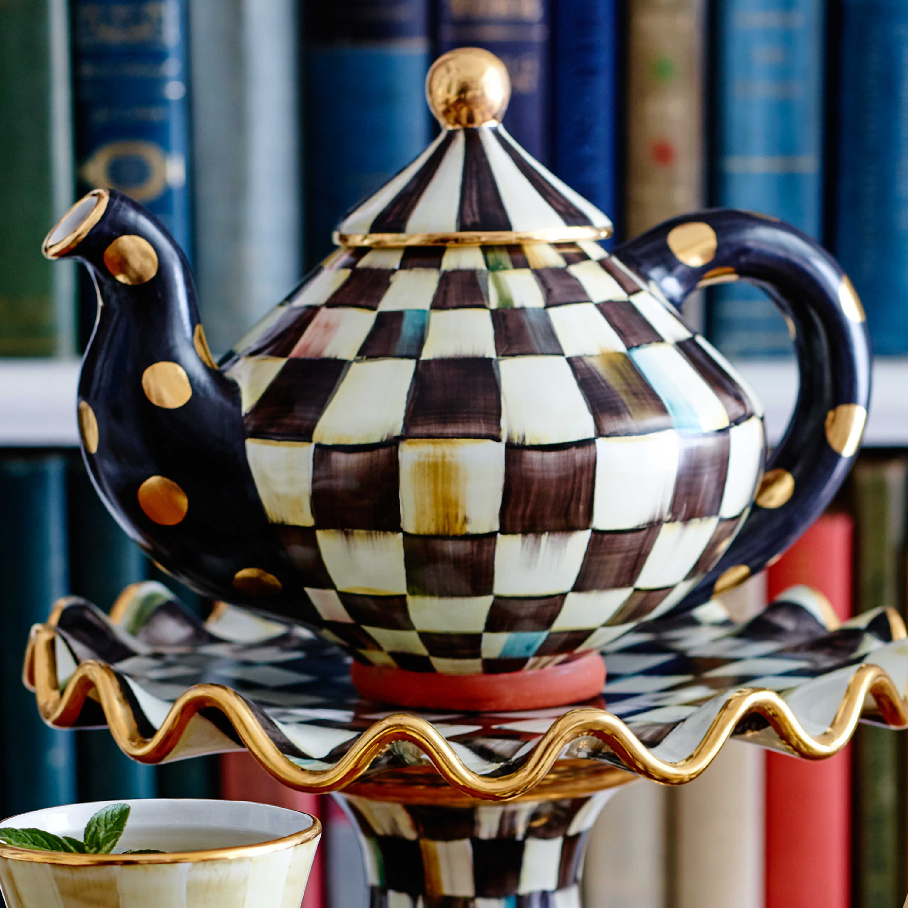 Courtly Check Ceramic Teapot mackenzie-childs Panama 7