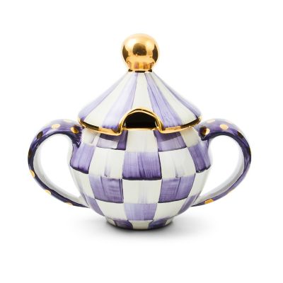 Plum Check Ceramic Sugar Bowl with Lid mackenzie-childs Panama 0