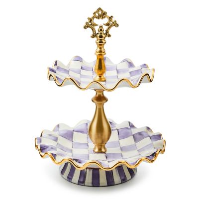 Plum Check Ceramic Two Tier Sweet Stand mackenzie-childs Panama 0