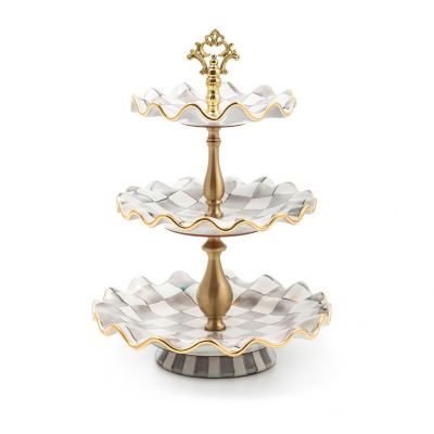 MacKenzie-Childs | Sterling Check Ceramic Three Tier Sweet Stand