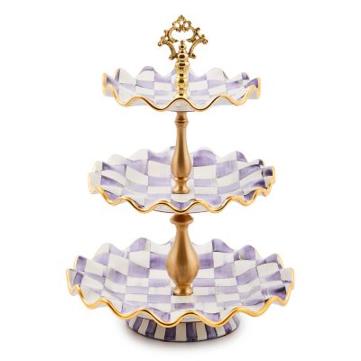 Plum Check Ceramic Three Tier Sweet Stand mackenzie-childs Panama 0