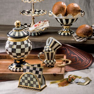 MacKenzie-Childs  Courtly Check Ceramic Fluted Cake Stand
