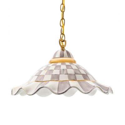 Sterling Check Ceramic Fluted Hanging Lamp mackenzie-childs Panama 0