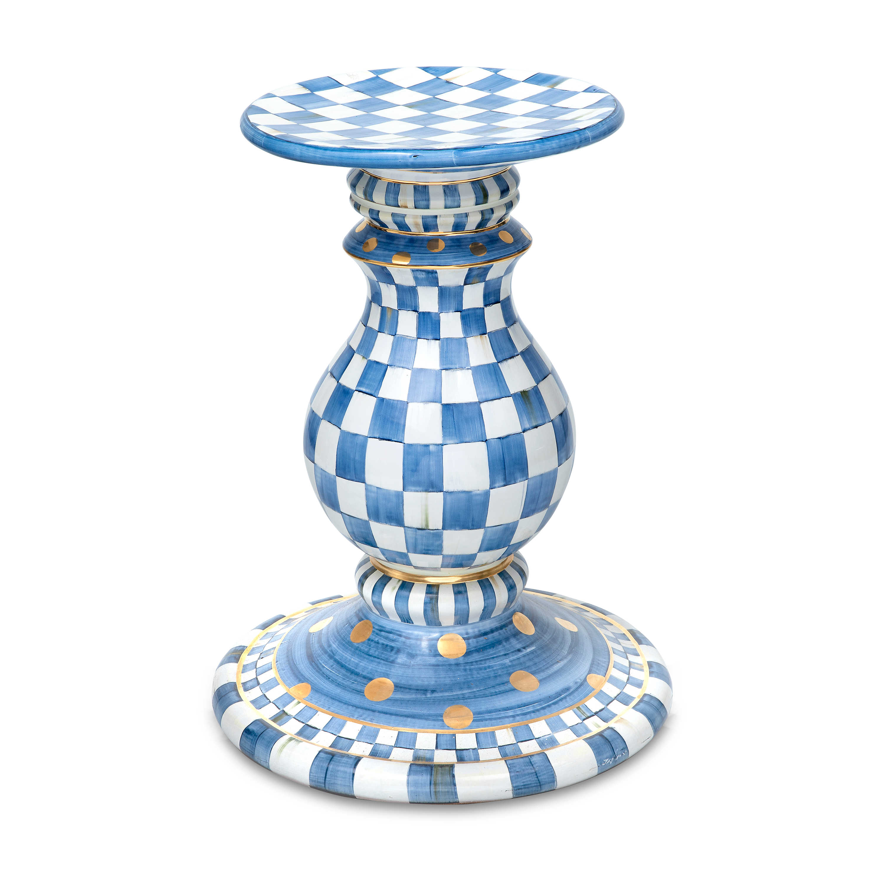 Royal Check Ceramic Pedestal Table Base mackenzie-childs Panama 0