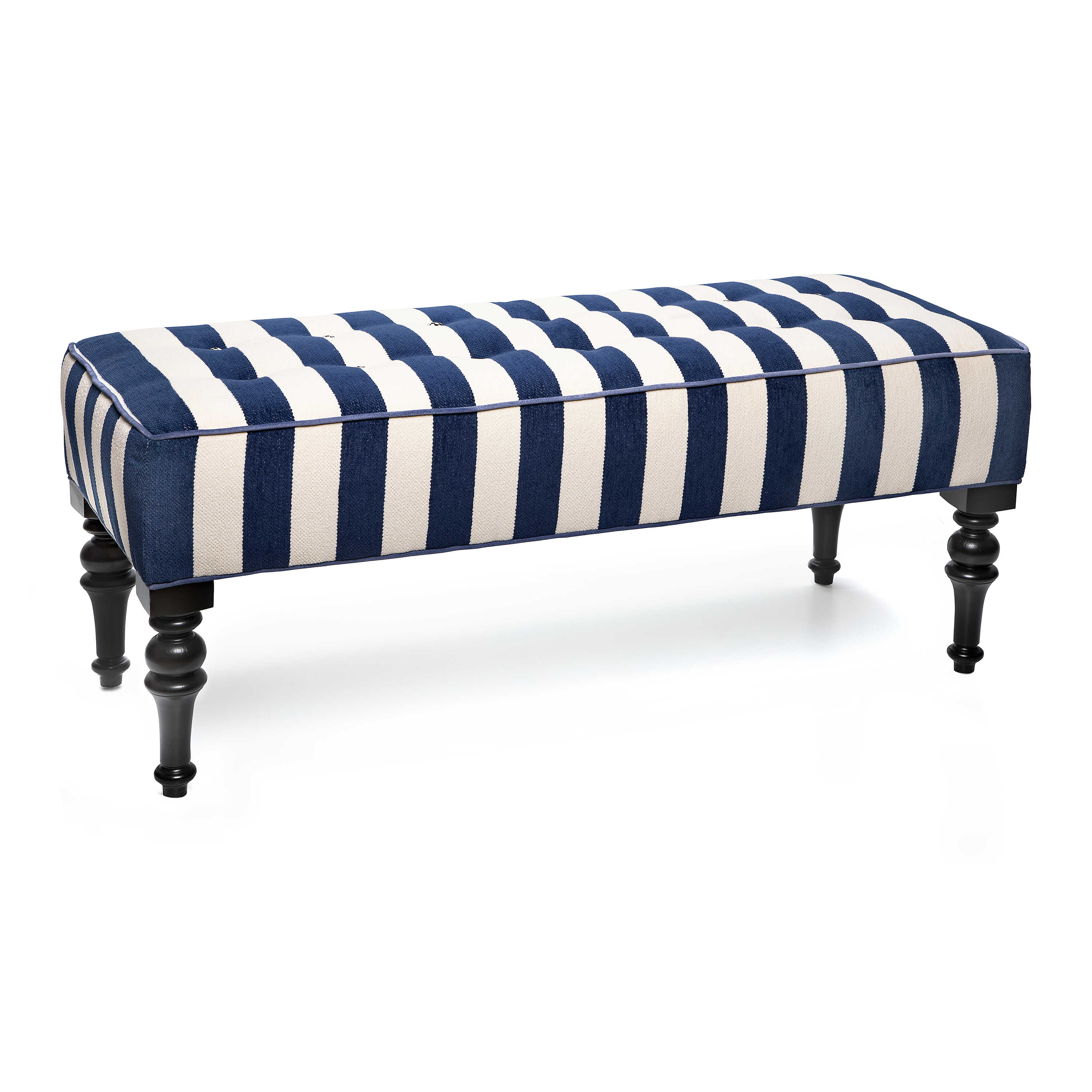 Marquee Navy Stripe Chenille Upholstered Bench mackenzie-childs Panama 0