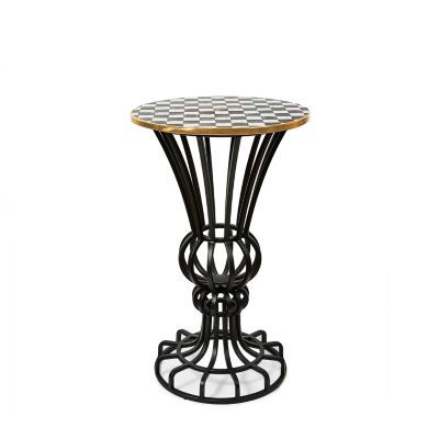 Courtly Check Pedestal Accent Table mackenzie-childs Panama 0