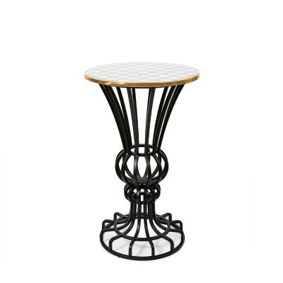 Sterling Check Pedestal Accent Table mackenzie-childs Panama 0