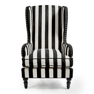 MacKenzie-Childs | Marquee Black Stripe Chenille Wing Chair