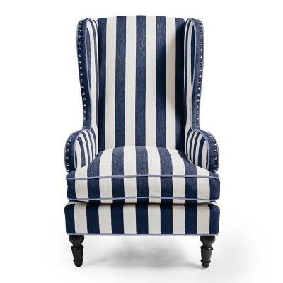 Marquee Navy Stripe Chenille Wing Chair mackenzie-childs Panama 0