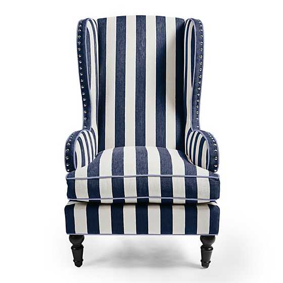 Marquee Wing Chair - Chenille Navy Stripe