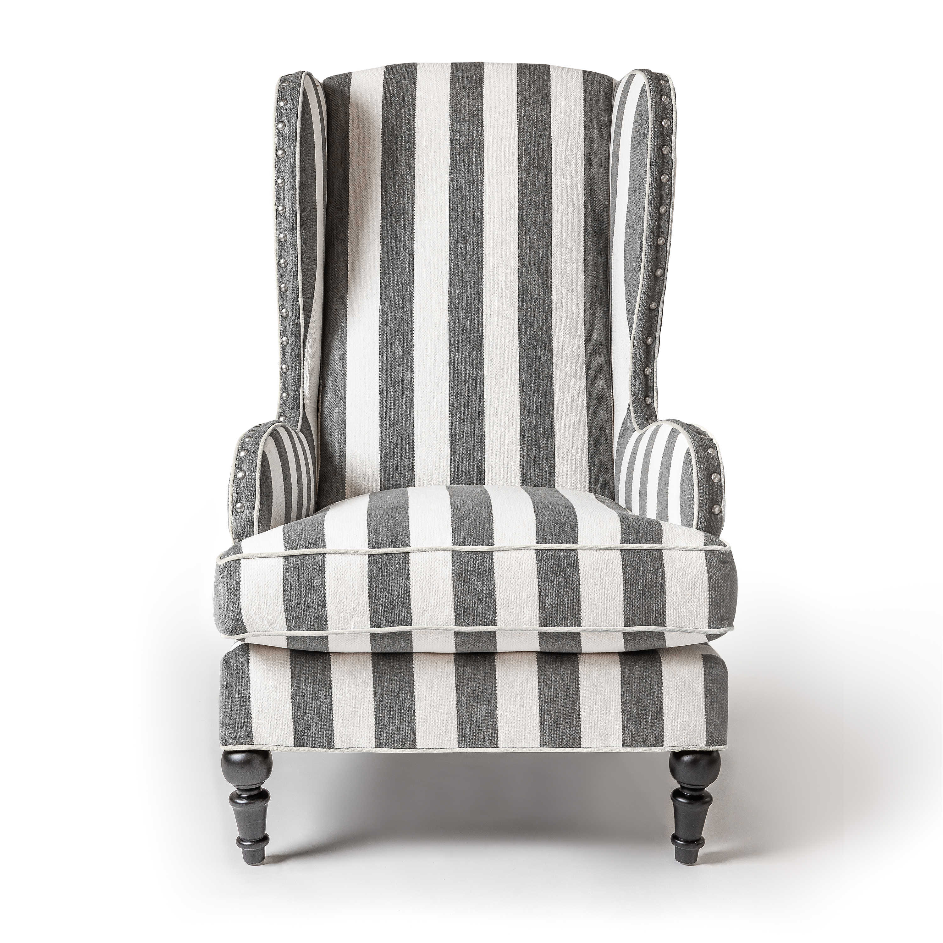 Marquee Grey Stripe Chenille Wing Chair mackenzie-childs Panama 1