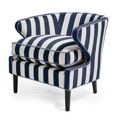 MacKenzie Childs Marquee Navy Stripe Chenille Accent Chair