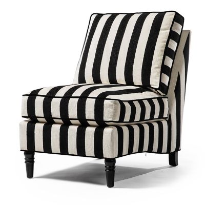 MacKenzie Childs Marquee Black Stripe Chenille Armless Chair