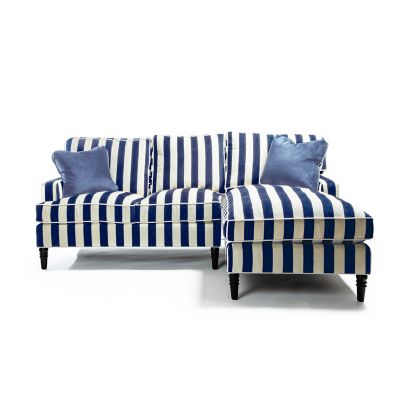 MacKenzie Childs Marquee Navy Stripe 2 Piece Right Arm Chaise Sectional   247 4621