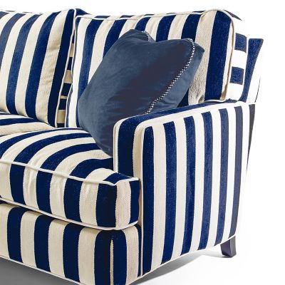 MacKenzie Childs Marquee Navy Stripe 2 Piece Right Arm Chaise Sectional   247 4621 Alt