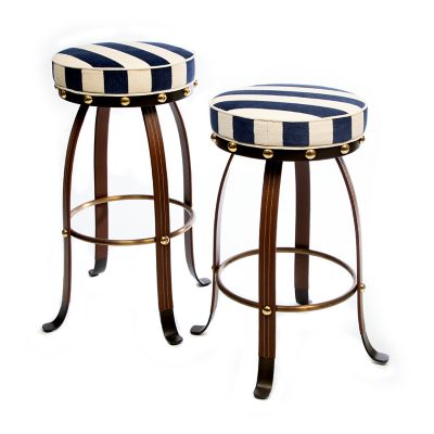 MacKenzie Childs Flatiron Navy Stripe Bar Stool