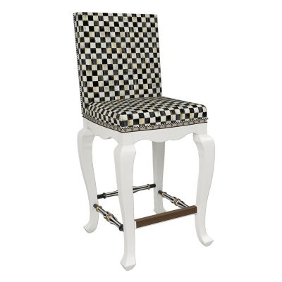 MacKenzie Childs Courtly Check White Counter Stool with Back