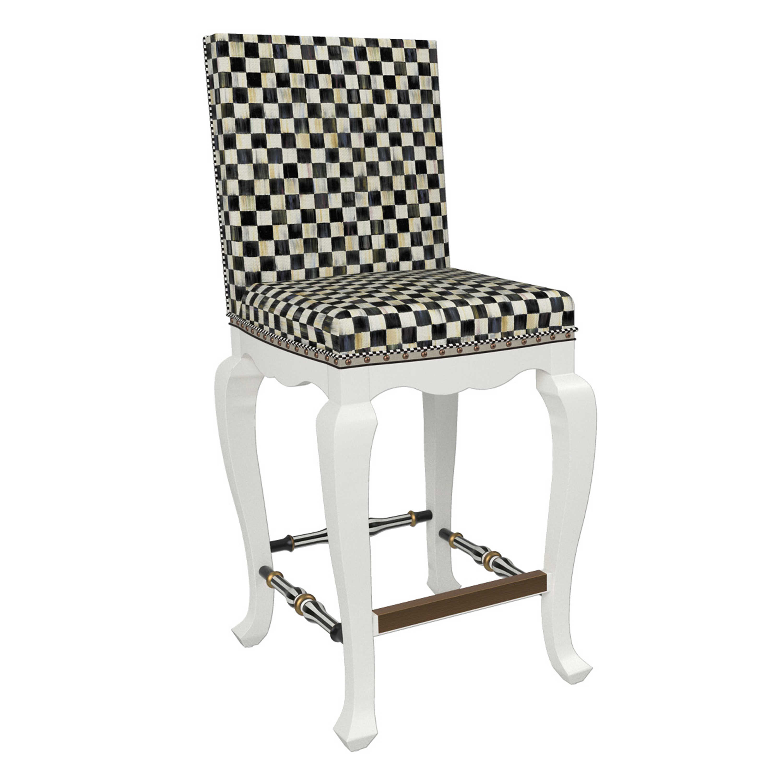 Courtly Check White Counter Stool with Back mackenzie-childs Panama 0