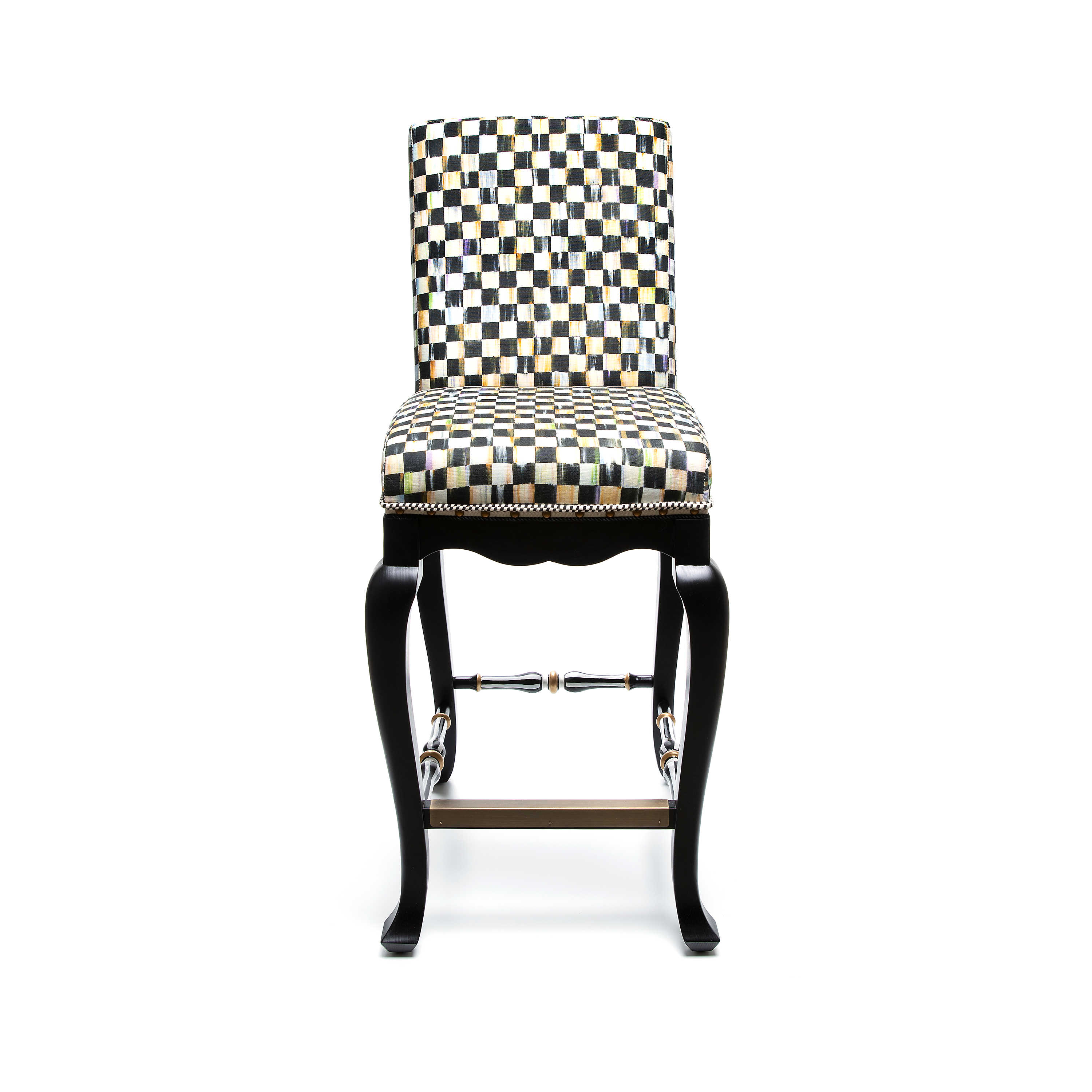 Courtly Check Black Counter Stool with Back mackenzie-childs Panama 0