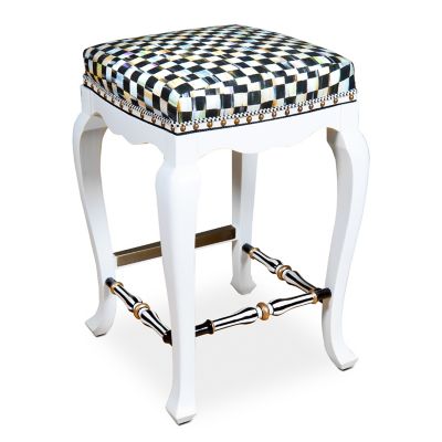 Courtly Check White Counter Stool mackenzie-childs Panama 0