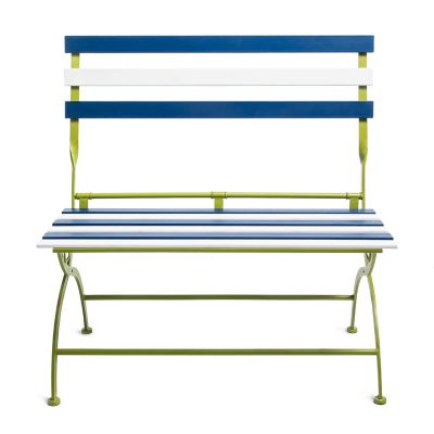 Outdoor Blue & White Metal Bistro Bench image three