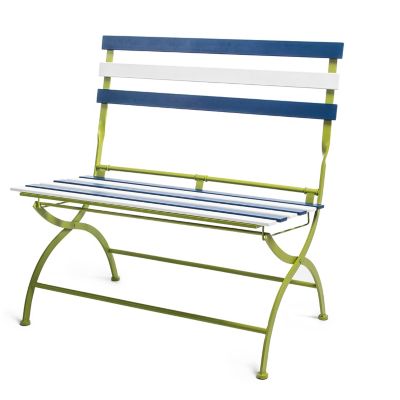 Outdoor Blue & White Metal Bistro Bench mackenzie-childs Panama 0