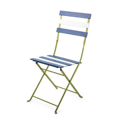 Outdoor Blue & White Metal Bistro Side Chair mackenzie-childs Panama 0