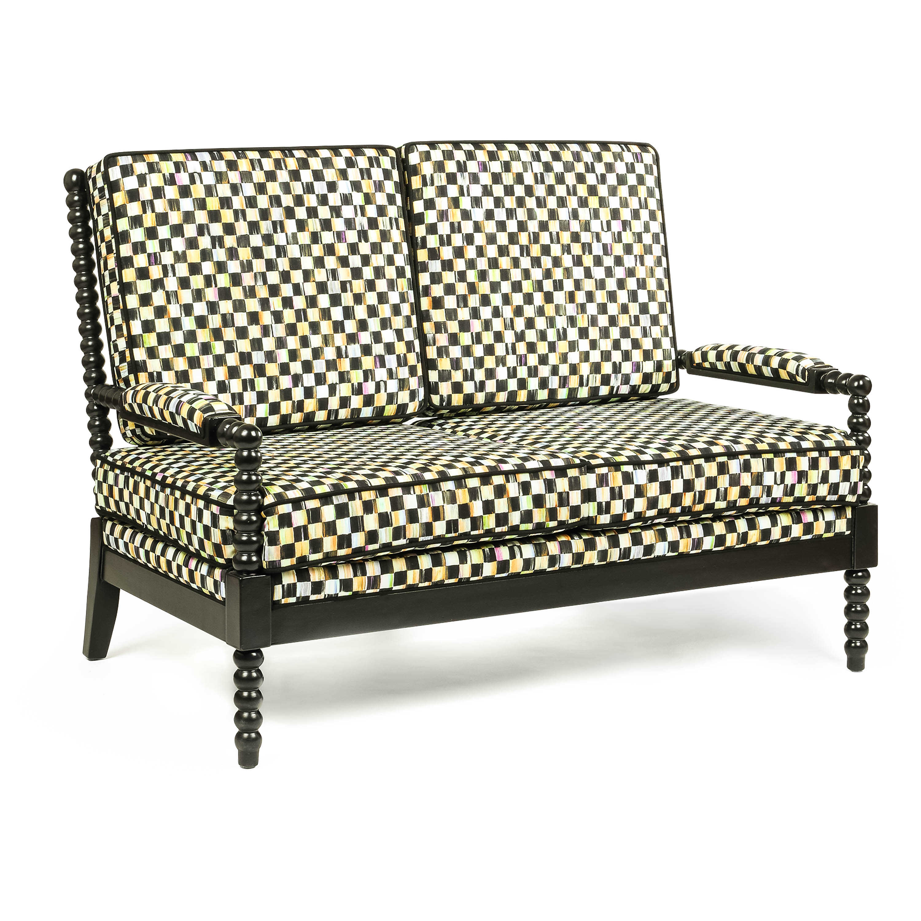 Spindle Check Outdoor Loveseat mackenzie-childs Panama 1