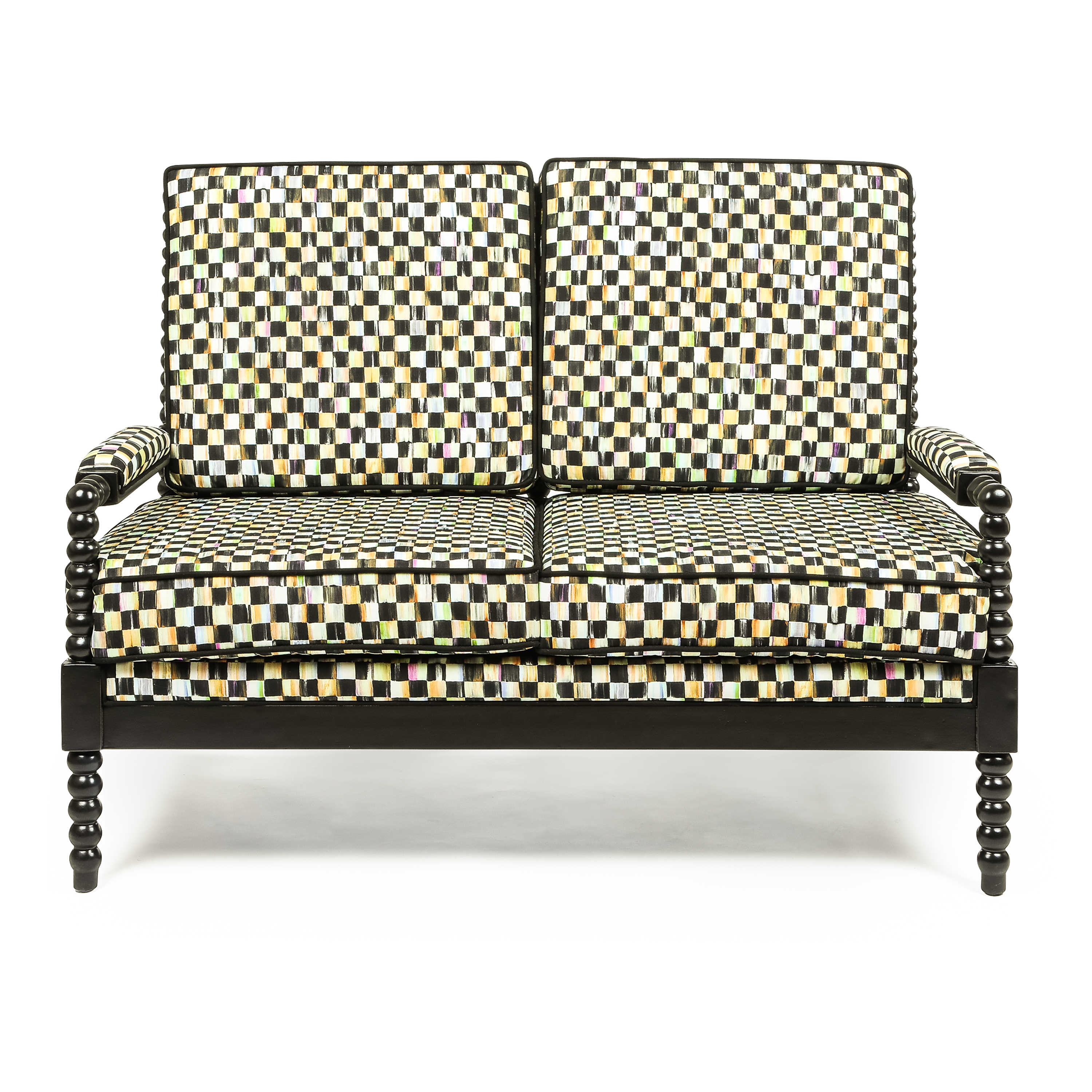 Spindle Check Outdoor Loveseat mackenzie-childs Panama 3