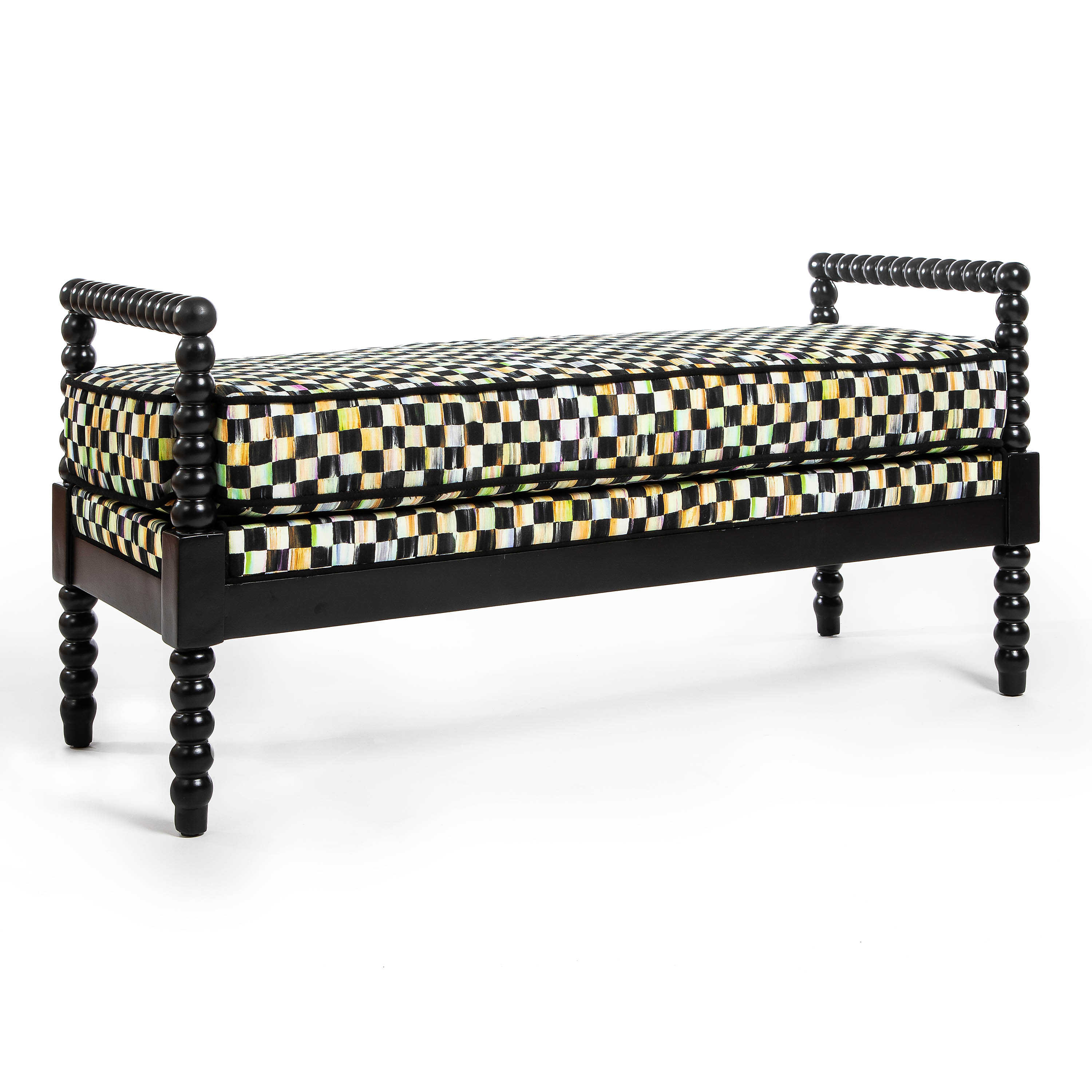 Spindle Check Outdoor Bench mackenzie-childs Panama 0