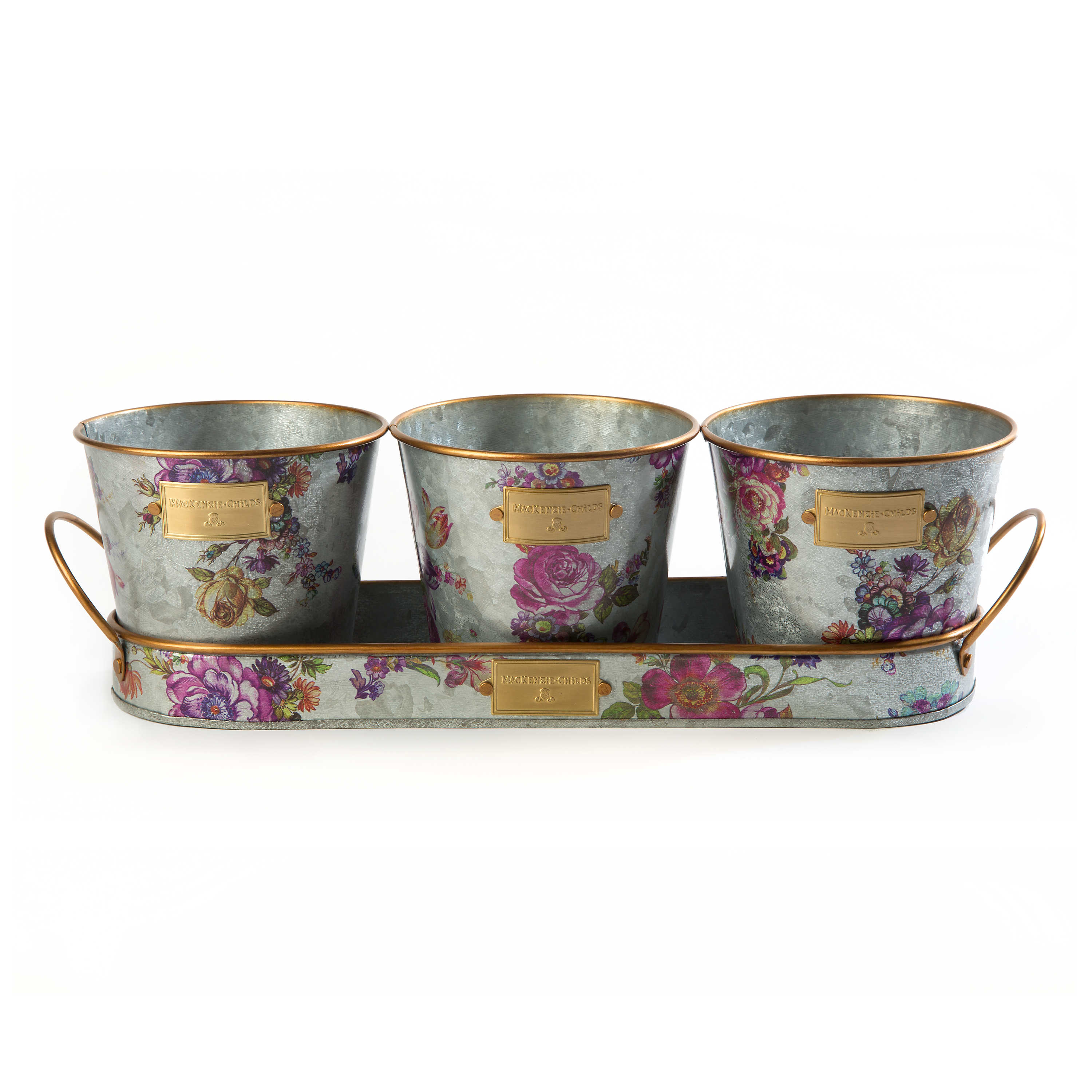 Flower Market Galvanized Herb Pots with Tray, Set of 3 mackenzie-childs Panama 0