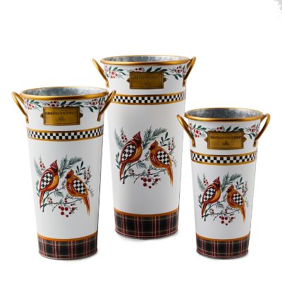 Holiday Cardinal Metal Flower Buckets, Set of 3 mackenzie-childs Panama 0