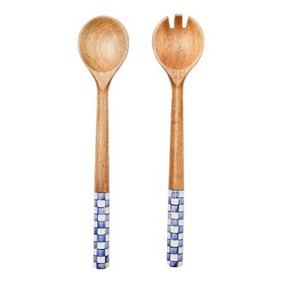 Royal Check Wood Salad Servers mackenzie-childs Panama 0