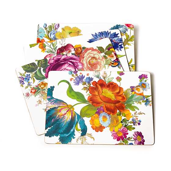 Flower Market Placemats - White - Set of 4