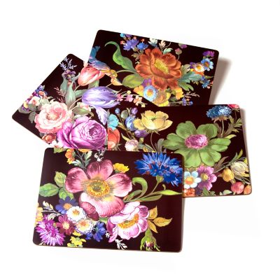 Black Flower Market Placemats, Set of 4