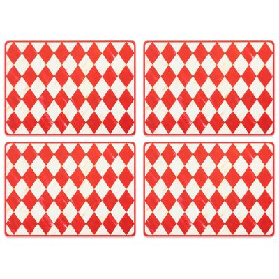 MacKenzie-Childs Red Harlequin Cork Back Placemats - Set of 4