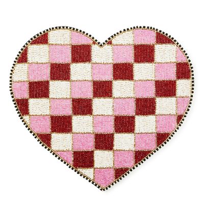 Red and White Check Heart Shaped Placemat mackenzie-childs Panama 0