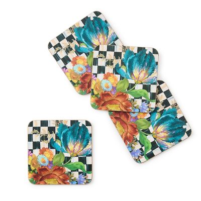 MacKenzie-Childs Courtly Flower Market Cork Back Coasters - Set of 4