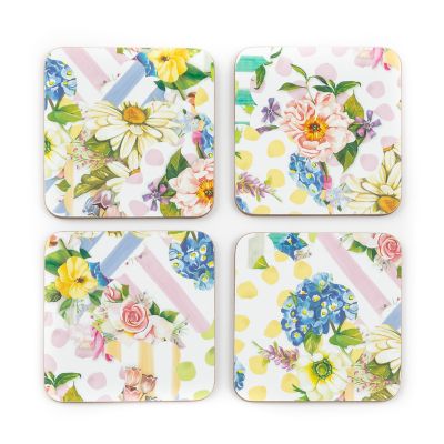 MacKenzie-Childs Wildflowers Cork Back Coasters, Set of 4