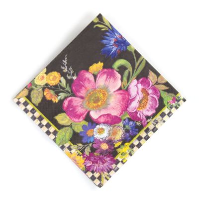 Black Flower Market Cocktail Paper Napkins