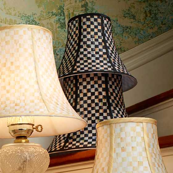 MACKENZIE-CHILD'S POLY-SILK PARCHMENT CHECK CHANDELIER,LAMP SHADES,NEW 