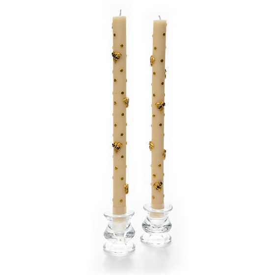 MacKenzie-Childs 12" Beeswax Blend Taper Candles-Set Of 2 Ivory w/Gold Bands 