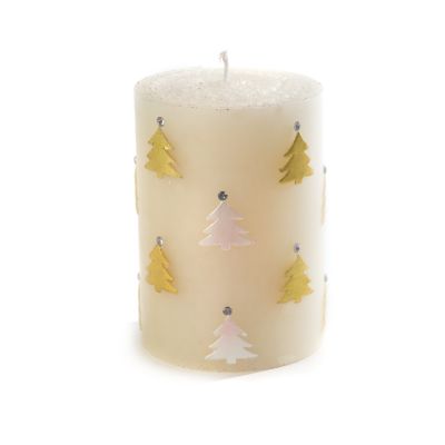 Mackenzie Childs Christmas Tree Pillar Candle 4 Gold Pearl