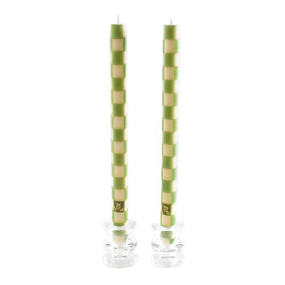 Check Dinner Candles - Green & Ivory - Set of 2