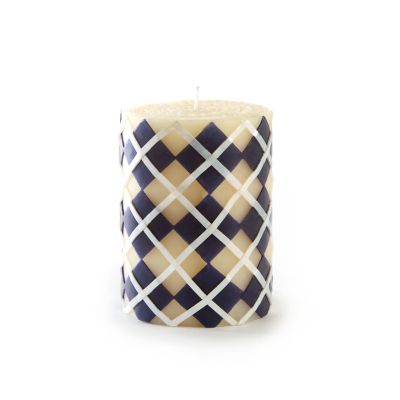 MacKenzieChilds Argyle Pillar Candle 4" Navy